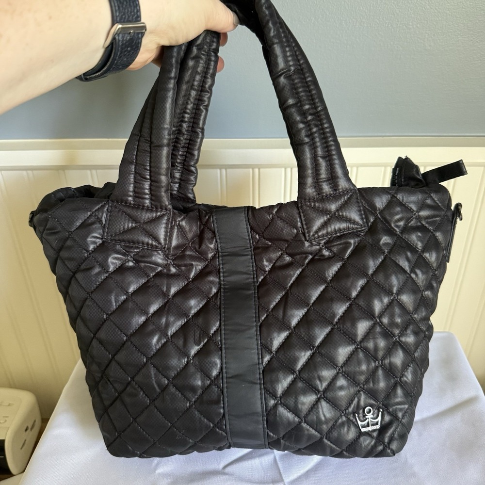 Oliver Thomas Black Nylon Quilted Medium Tote Back Purse Packable Travel